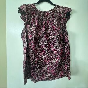 Loft Pink Floral Sleeveless Ruffle Blouse Size L